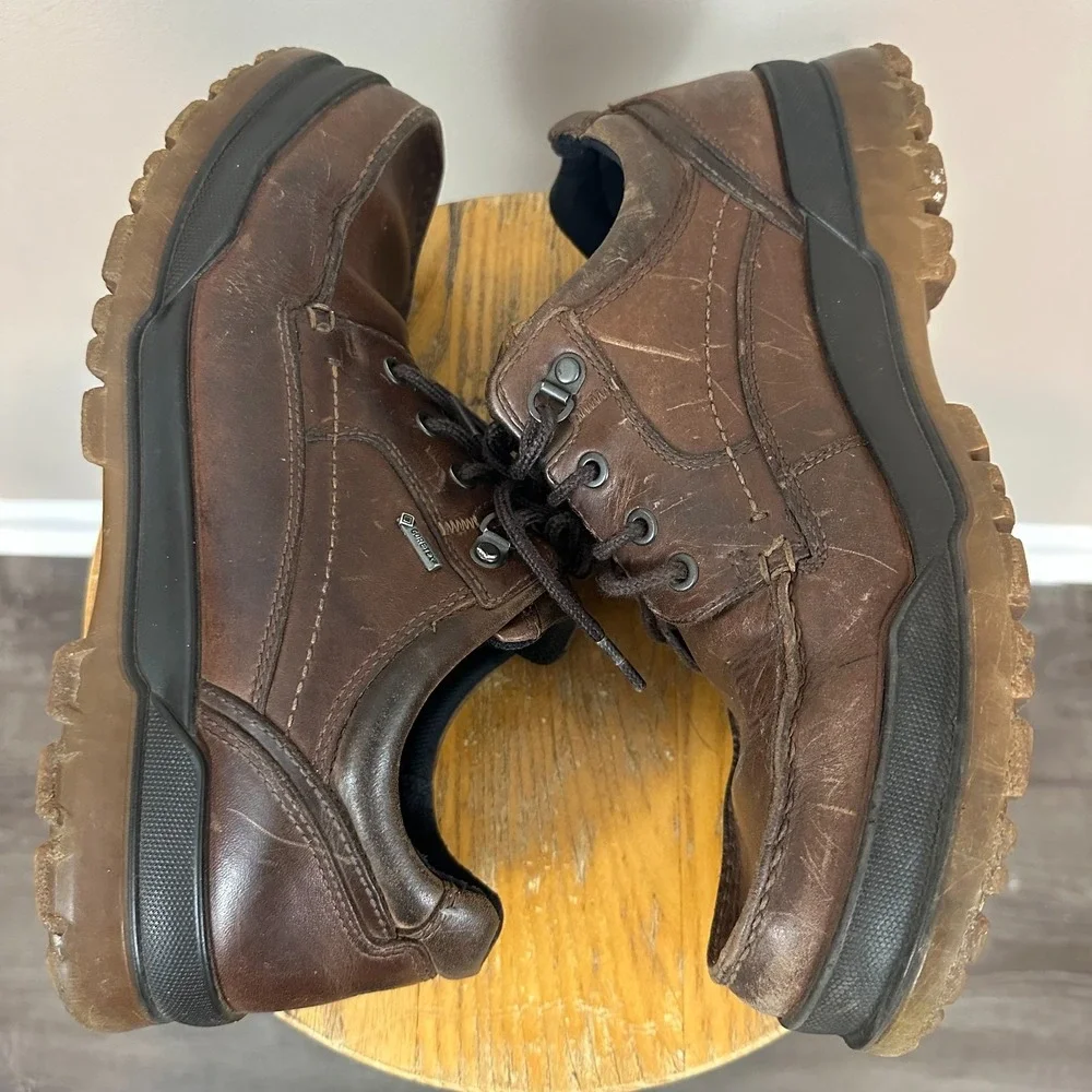 Ecco Track 25 Mens 43 US 9-9.5 Hiking Shoes Brown Leather Waterproof Gore Tex